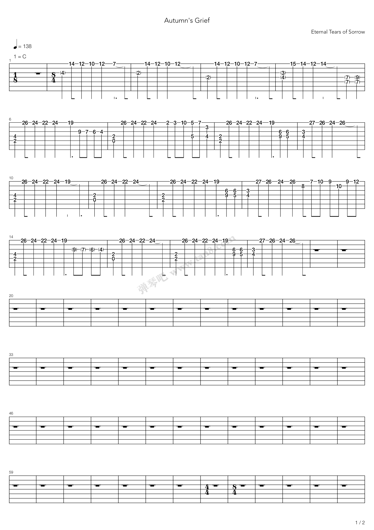 《Autumns Grief》吉他谱-C大调音乐网