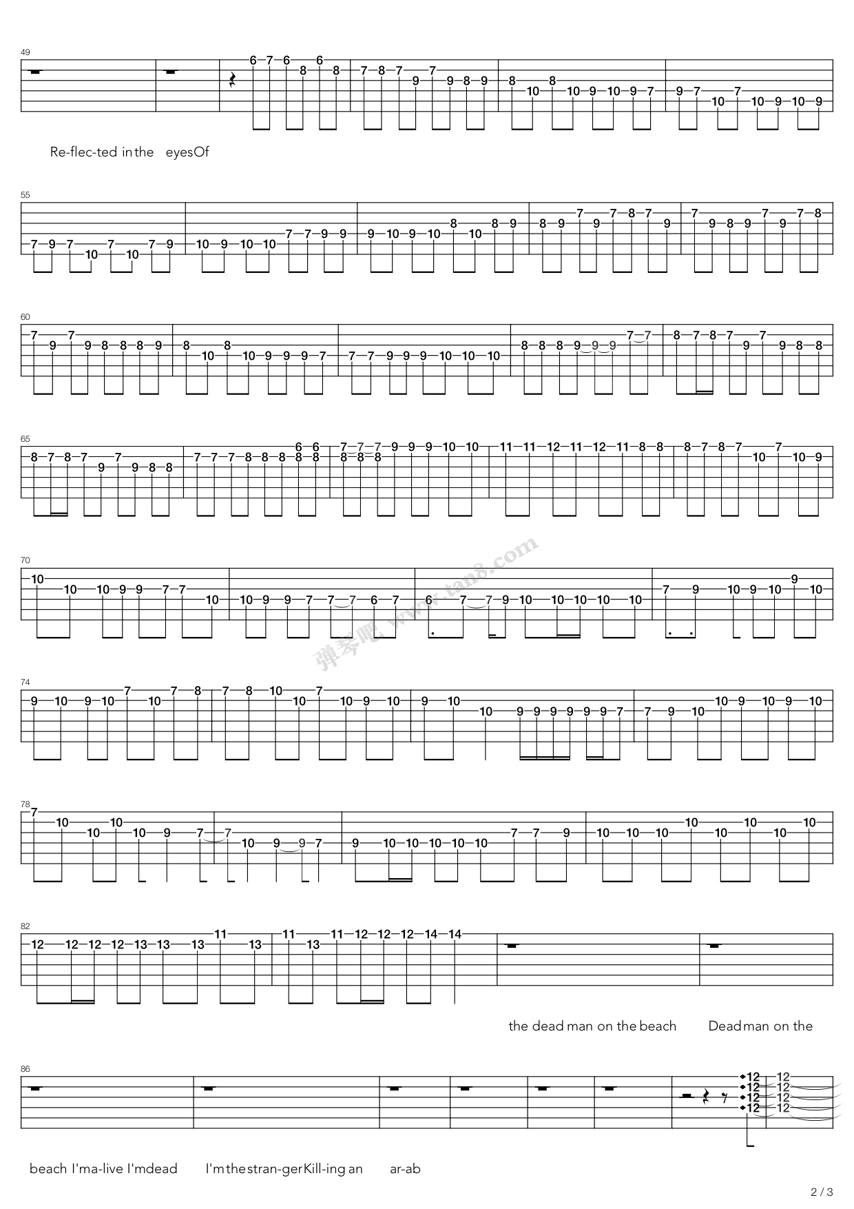 《Killing An Arab》吉他谱-C大调音乐网