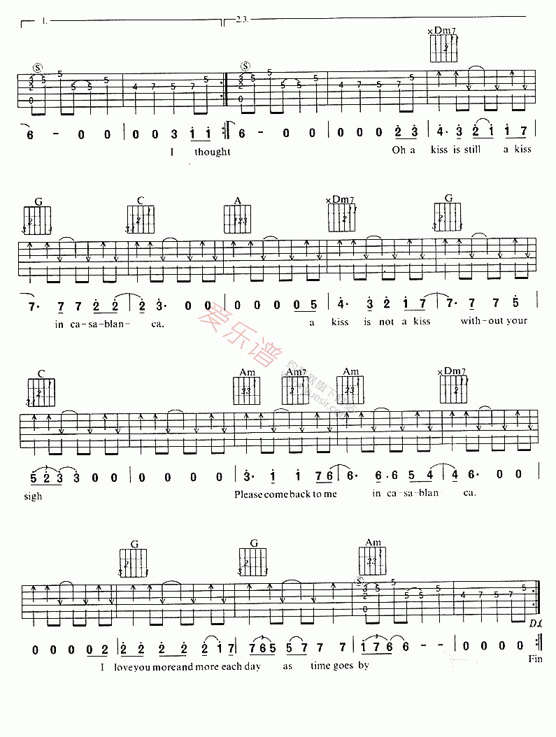 《Bertie Higgins(贝蒂 希金斯)《Casablanca(卡萨布兰卡)》》吉他谱-C大调音乐网