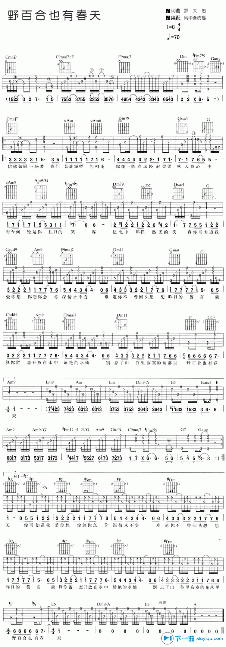 《野百合也会有春天吉他谱C调(六线谱)_罗大佑》吉他谱-C大调音乐网