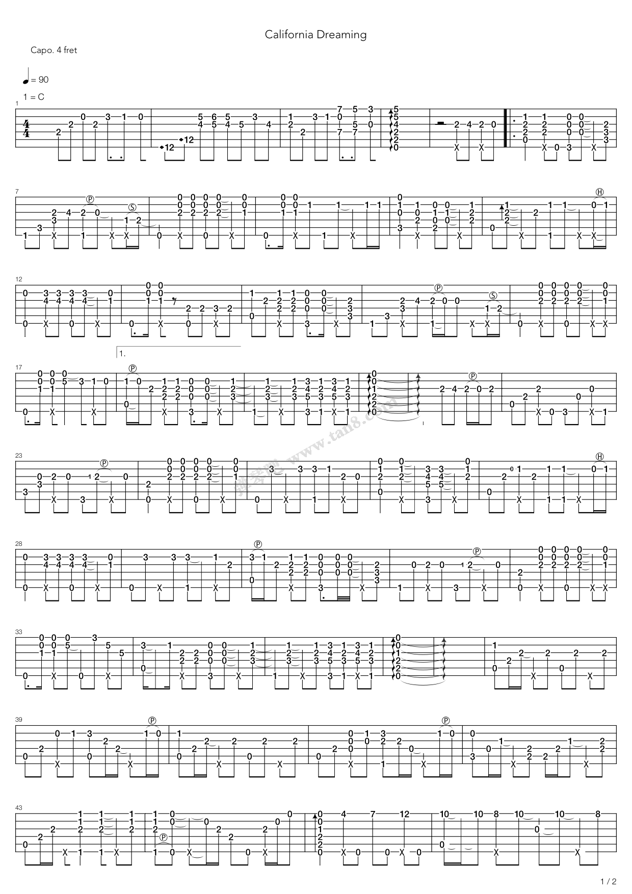 《California Dreaming》吉他谱-C大调音乐网