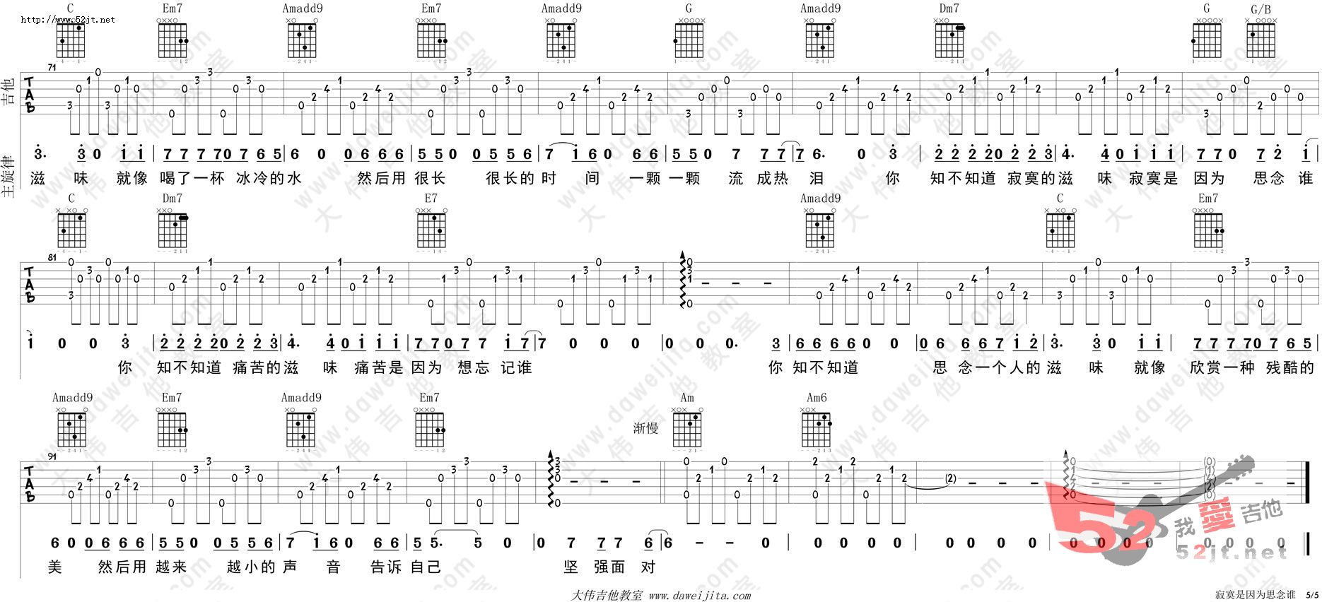 《寂寞是因为思念谁 张磊演唱吉他谱视频》吉他谱-C大调音乐网