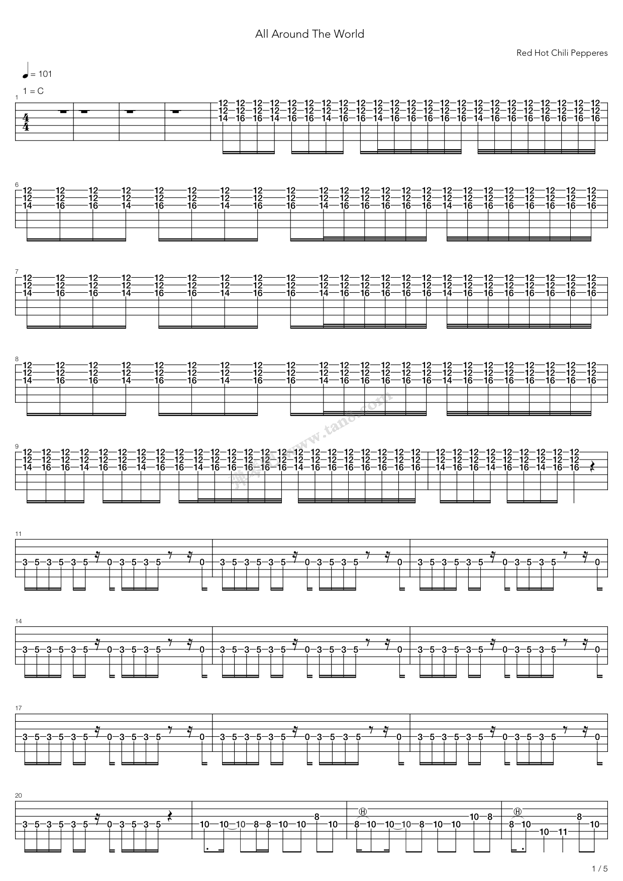 《Around The World》吉他谱-C大调音乐网