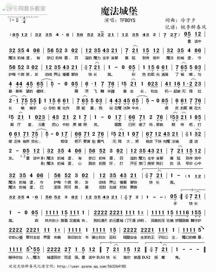 《魔法城堡——TFBOYS（简谱）》吉他谱-C大调音乐网