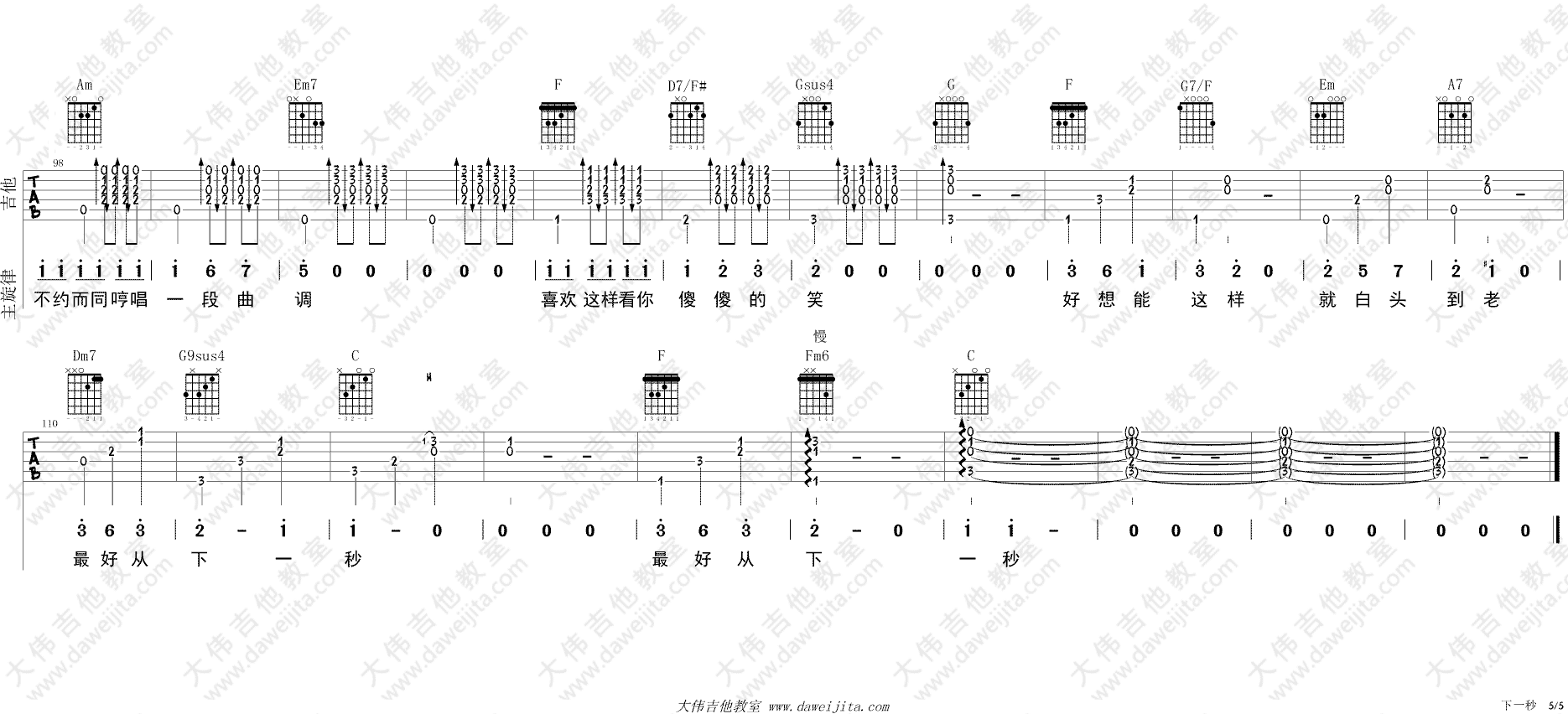 《《下一秒》吉他弹唱教学_张碧晨_《微微一笑很倾城》插曲》吉他谱-C大调音乐网