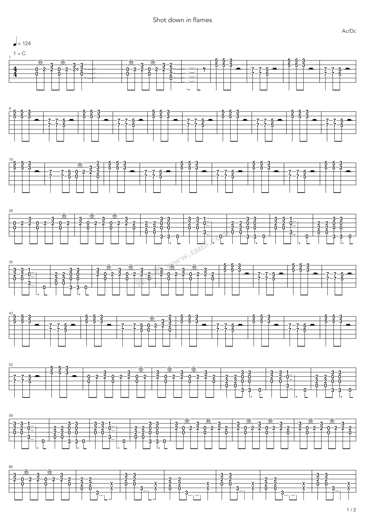 《Shot Down In Flames》吉他谱-C大调音乐网