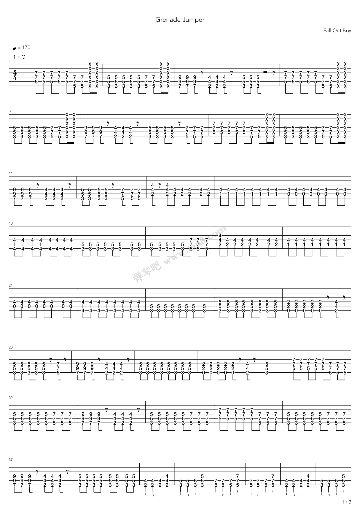 《Grenade Jumper》吉他谱-C大调音乐网