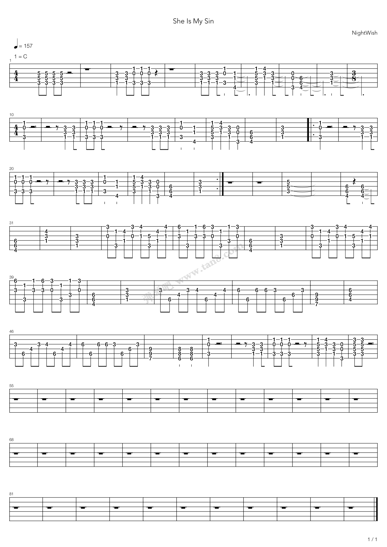 《She Is My Sin Modified》吉他谱-C大调音乐网