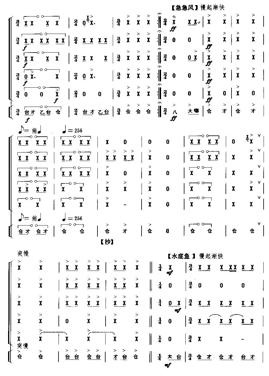 《打闹场-京剧锣鼓(民族打击乐总谱)》吉他谱-C大调音乐网