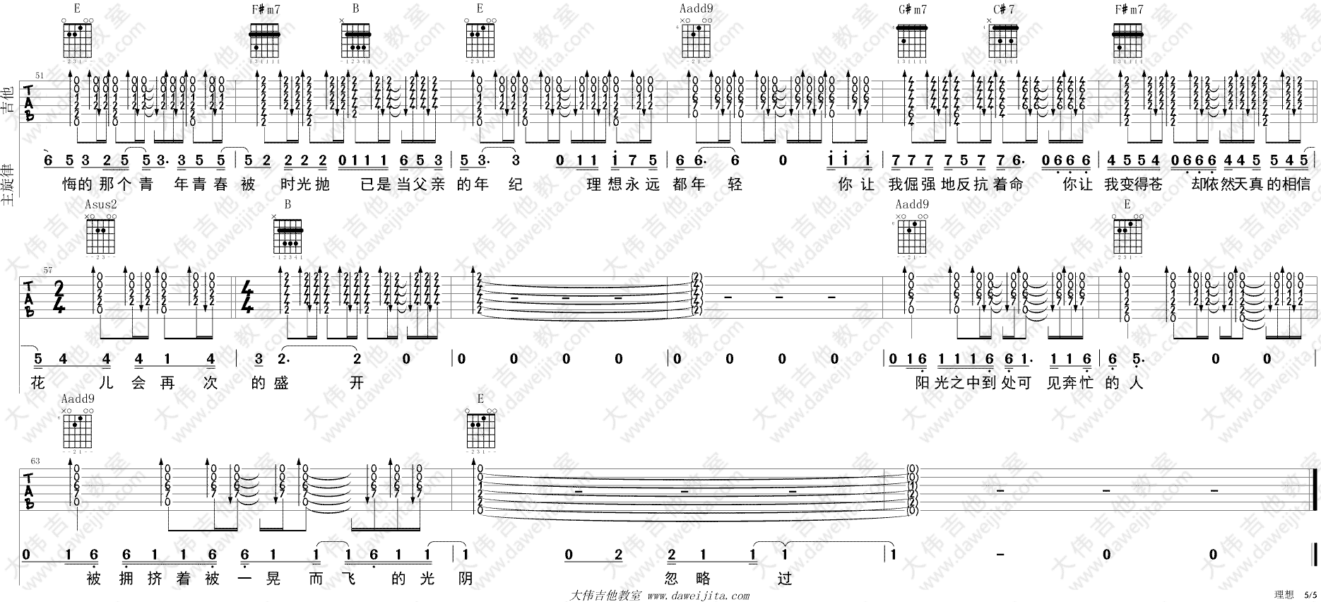 《《理想》吉他弹唱视频教学版本E调》吉他谱-C大调音乐网