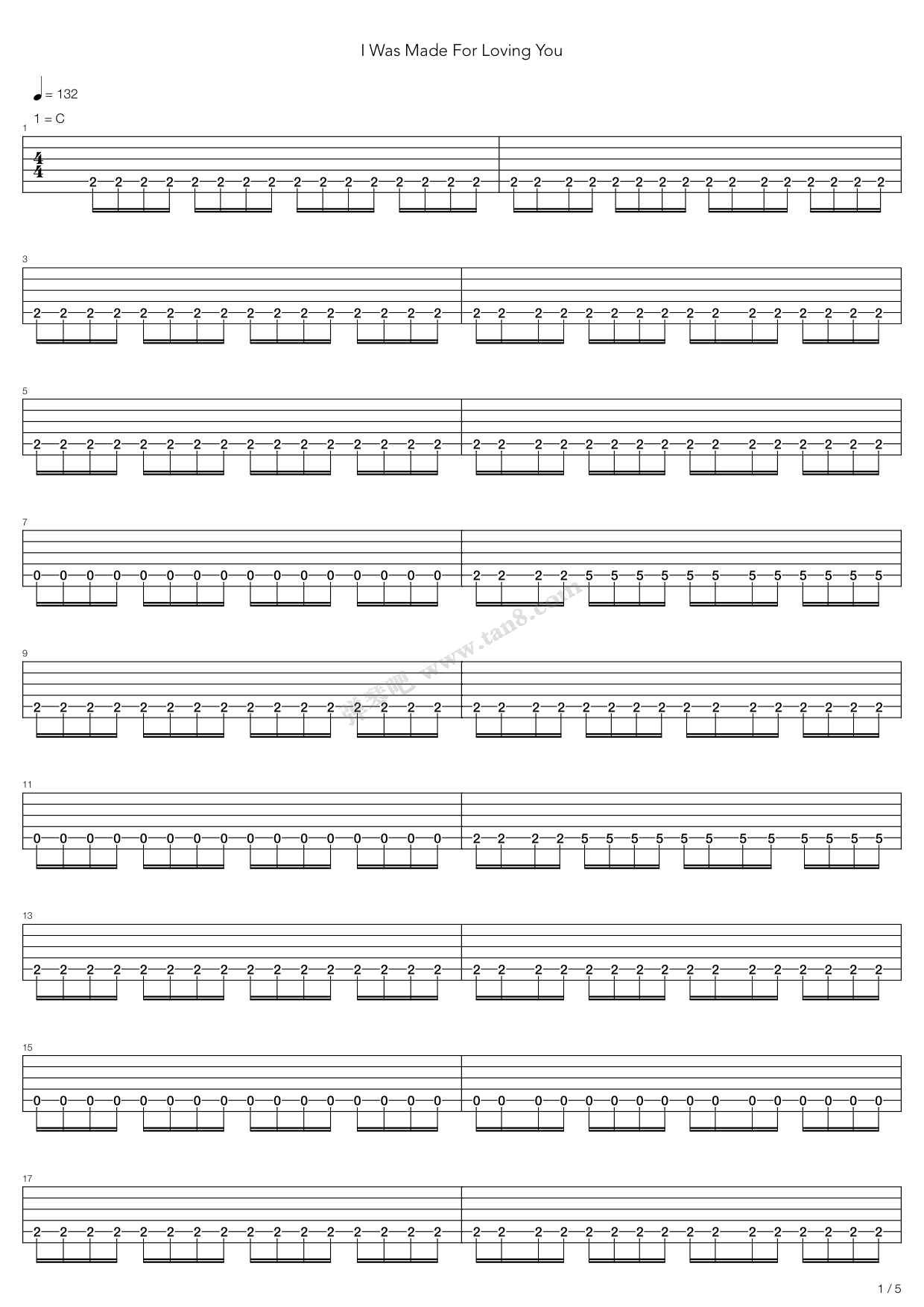 《I Was Made For Lovin You》吉他谱-C大调音乐网