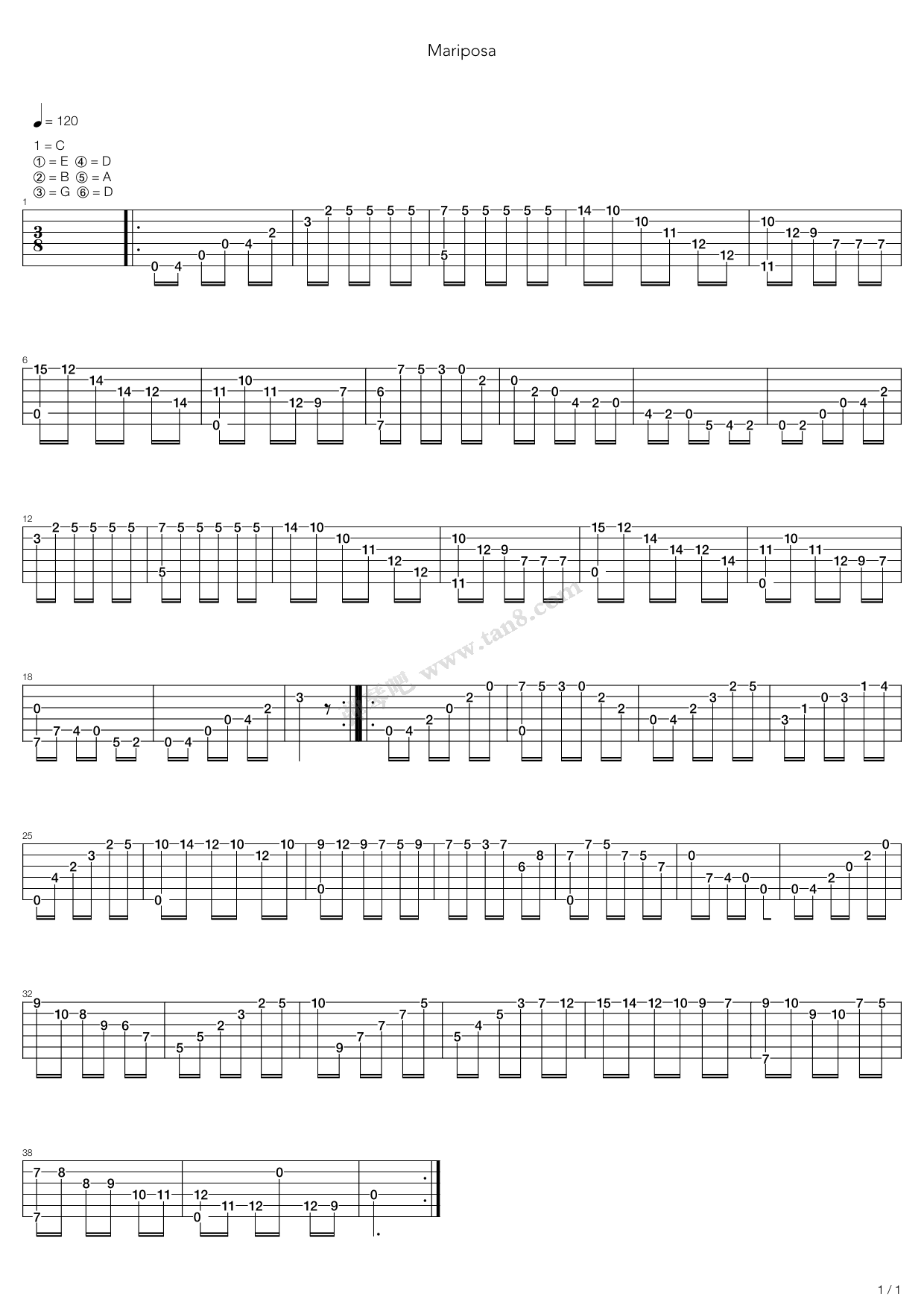 《Mariposa》吉他谱-C大调音乐网