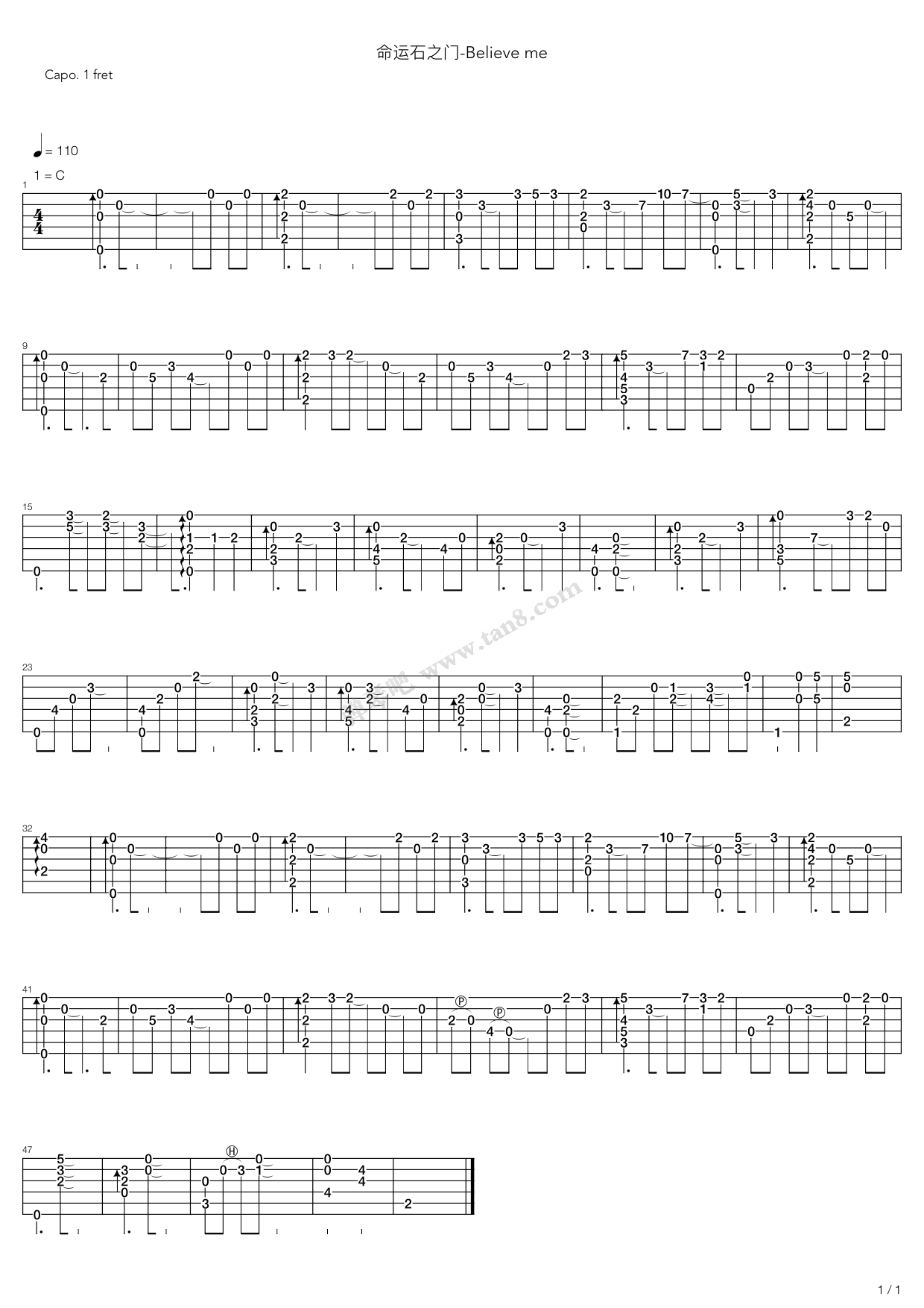 《命运石之门 （Believe Me)》吉他谱-C大调音乐网