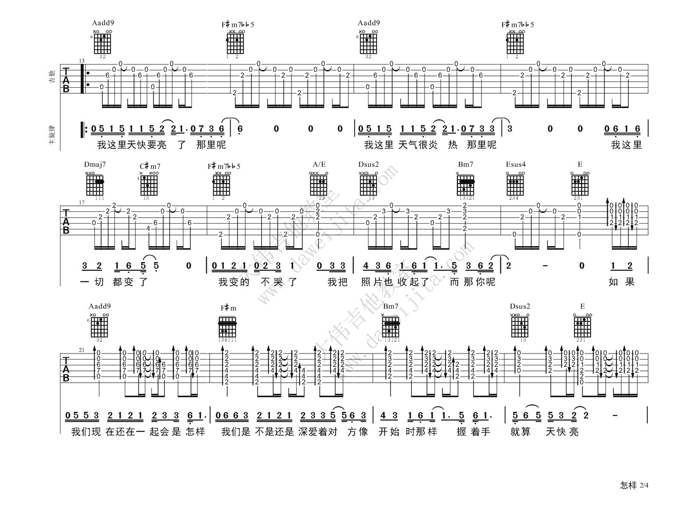 戴佩妮《怎样》吉他谱 大伟吉他版-C大调音乐网