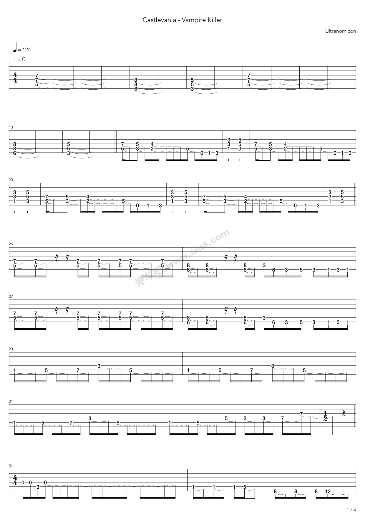 《Castlevania(恶魔城) - Vampire Killer(吸血鬼猎人) ...》吉他谱-C大调音乐网