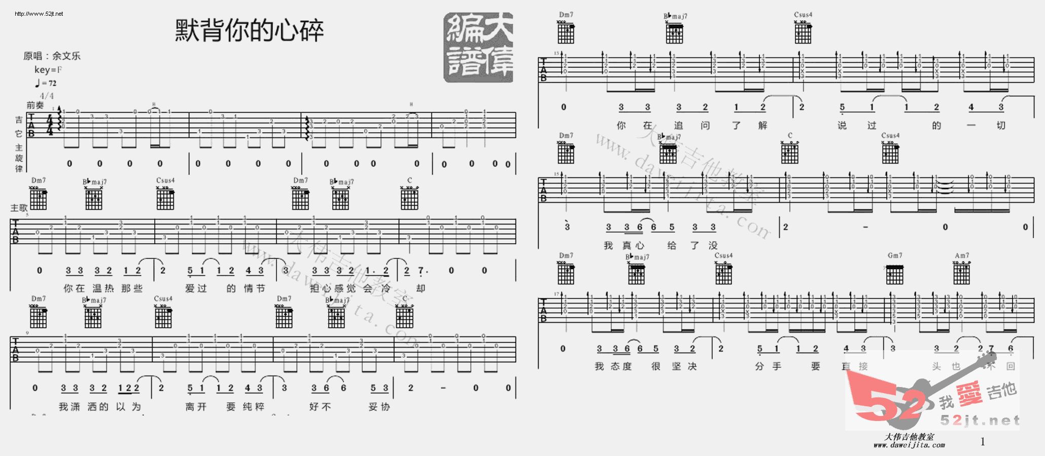 《默背你的心碎 视频教学吉他谱视频》吉他谱-C大调音乐网