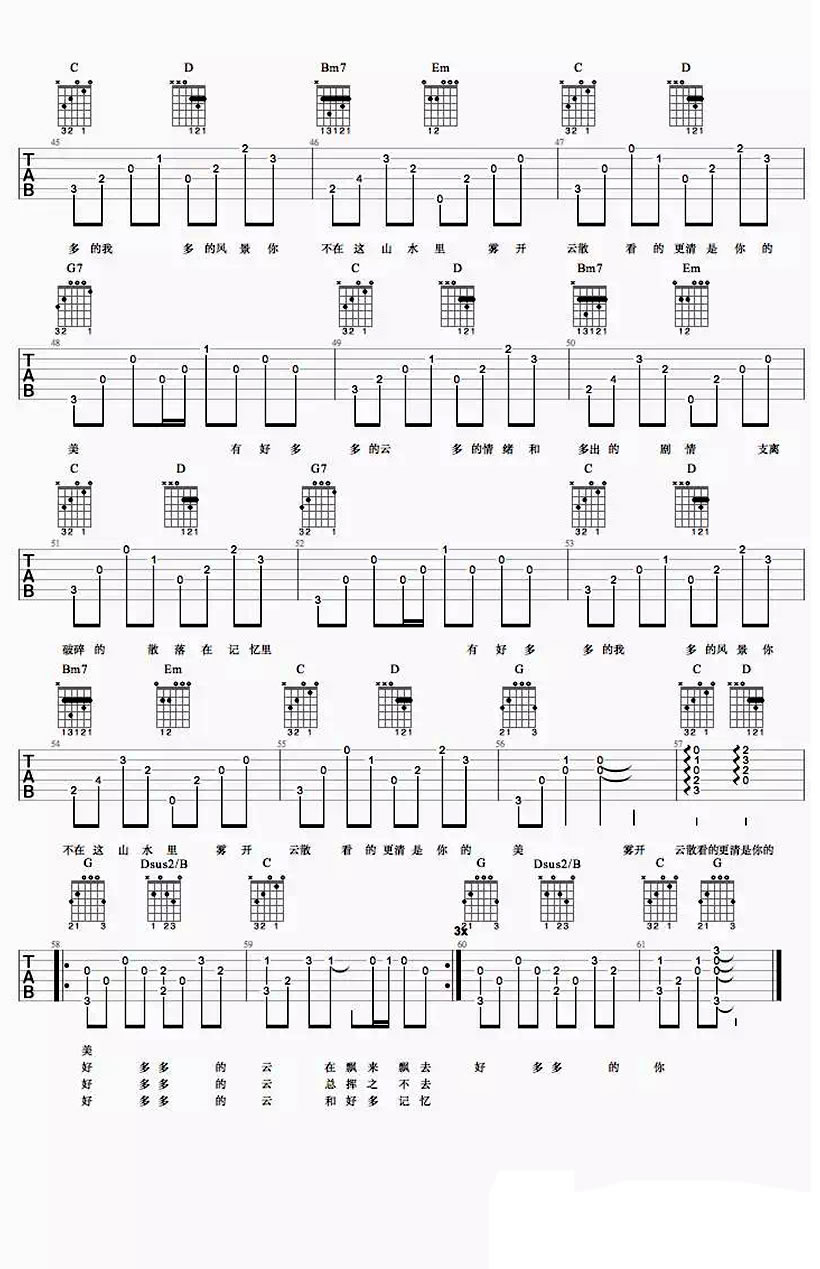 《好多多的云吉他谱_崔跃文_好多多的云六线谱(图片谱)》吉他谱-C大调音乐网