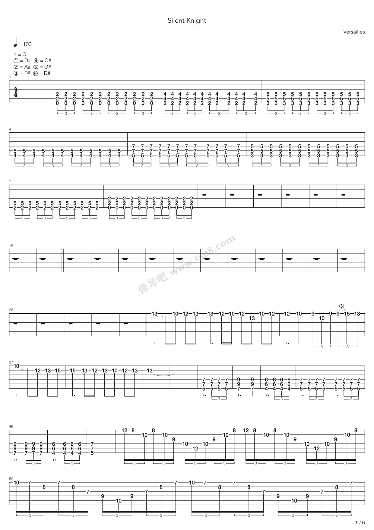 《Silent Knight》吉他谱-C大调音乐网