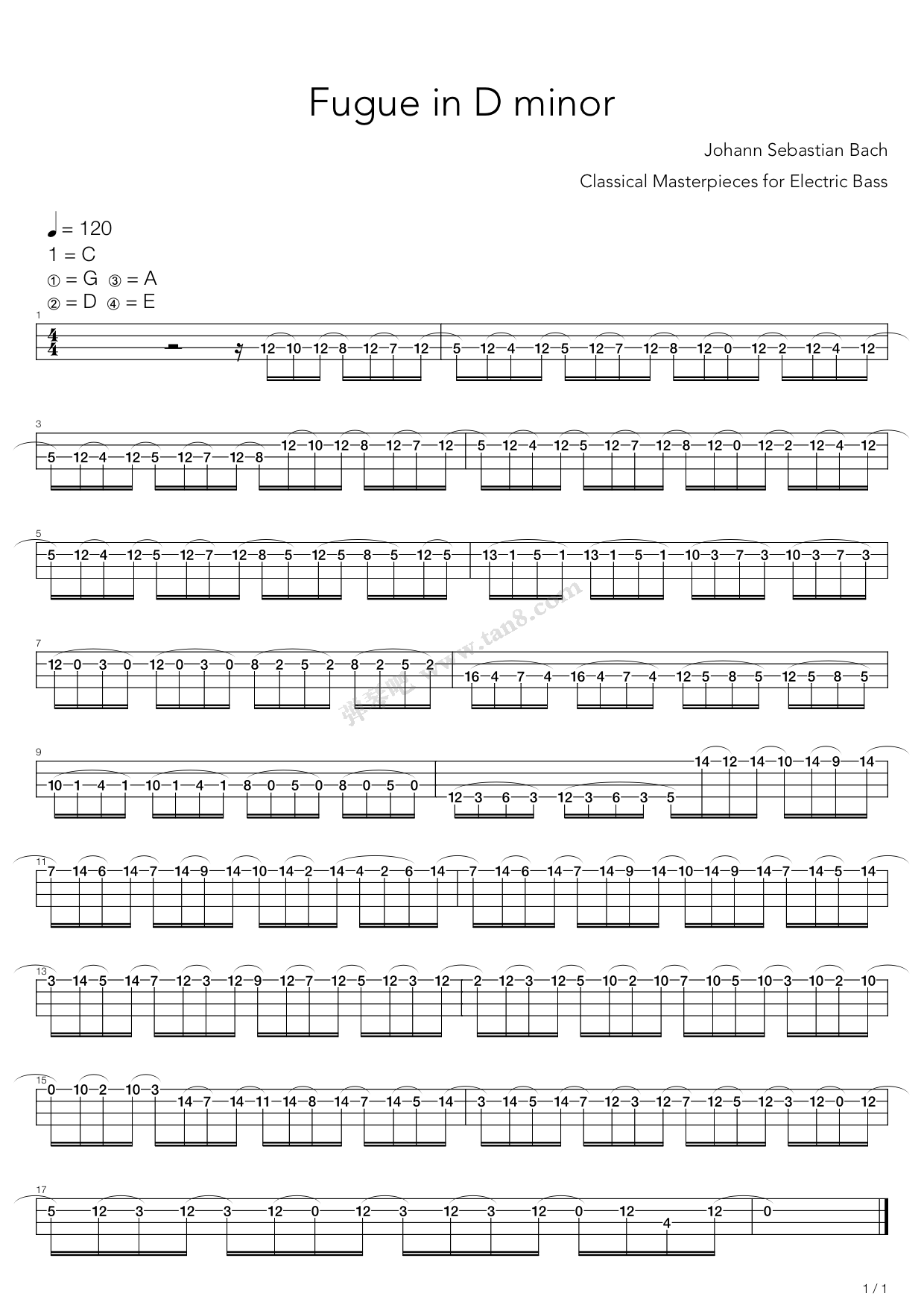 《Fugue In D Minor》吉他谱-C大调音乐网