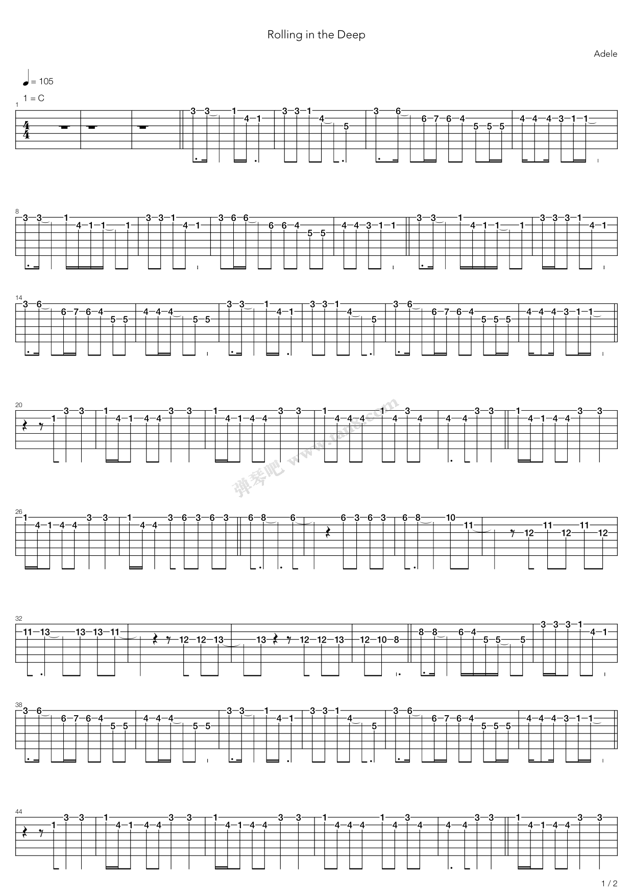 《Rolling In The Deep-Adele》吉他谱-C大调音乐网
