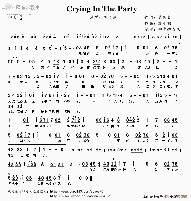 《Crying In The Party-陈奕迅（简谱）》吉他谱-C大调音乐网