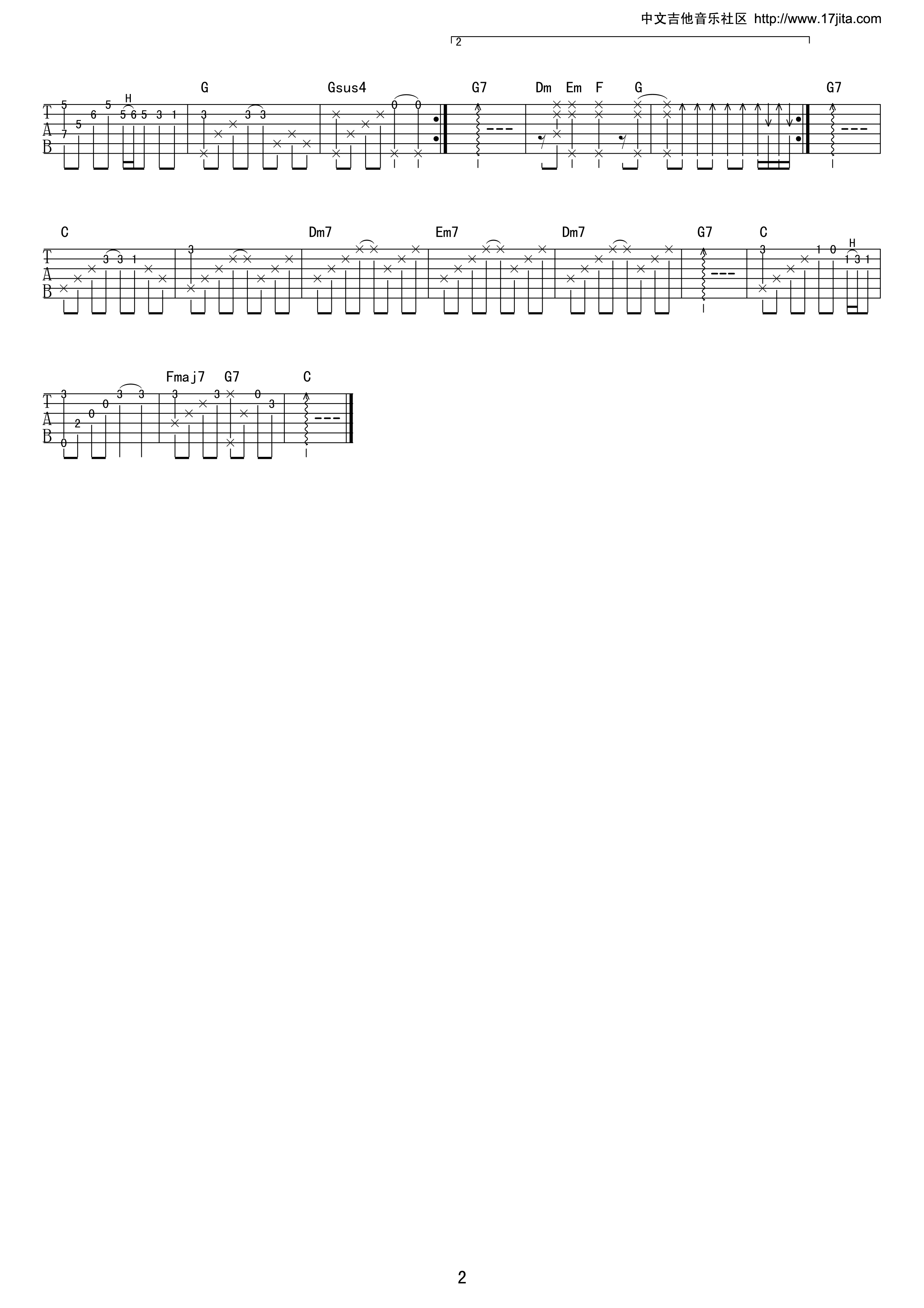 游鸿明 一天一万年指弹吉他谱-C大调音乐网