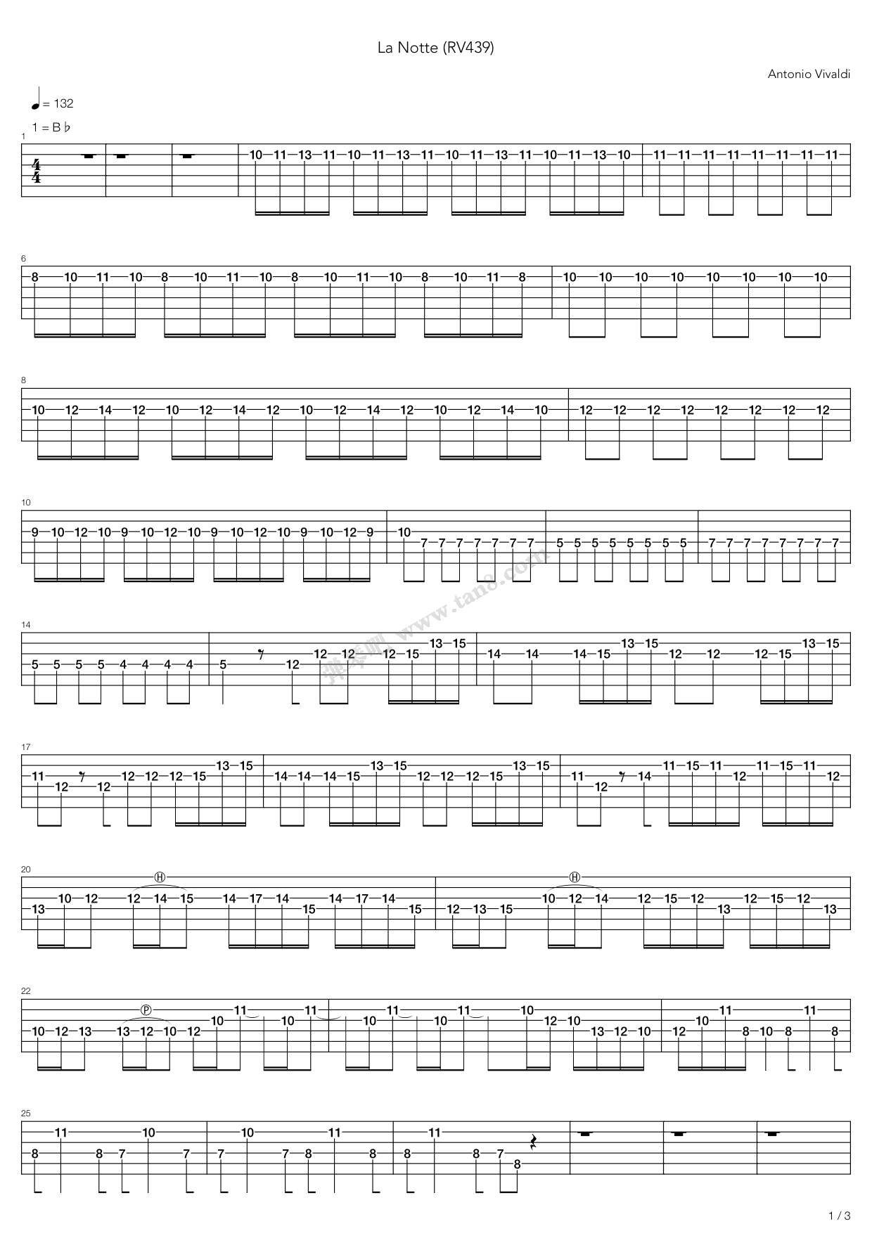 《La Notte Rv439》吉他谱-C大调音乐网