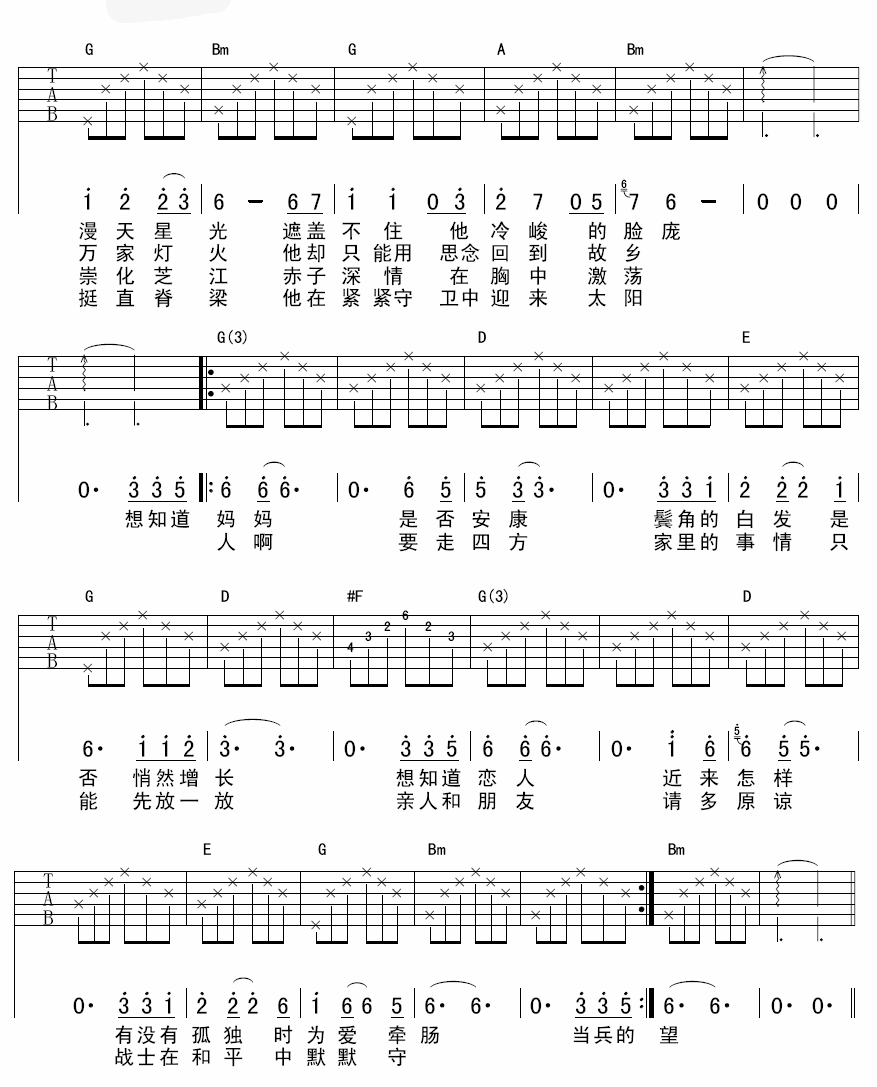 许飞 他在那里站岗吉他谱-C大调音乐网