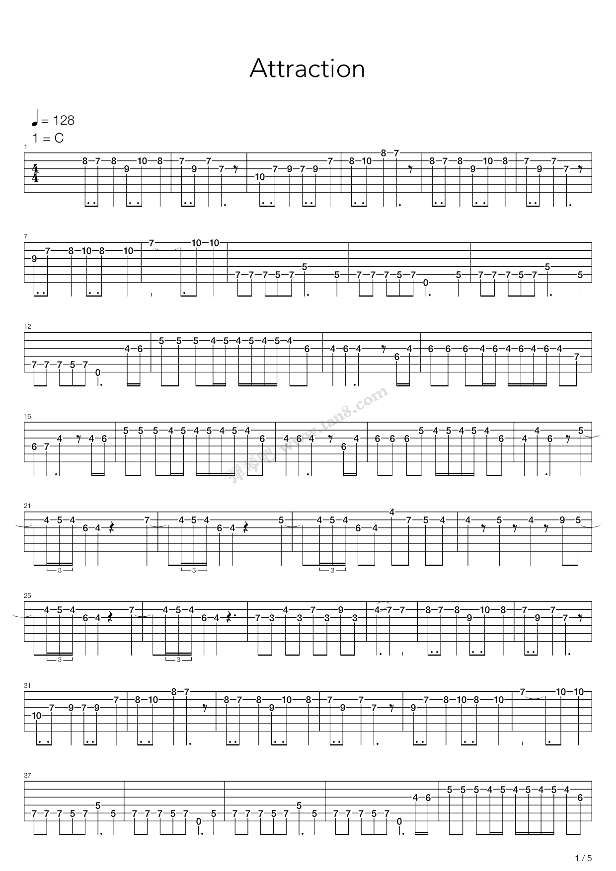 《天下足球 - Attraction》吉他谱-C大调音乐网
