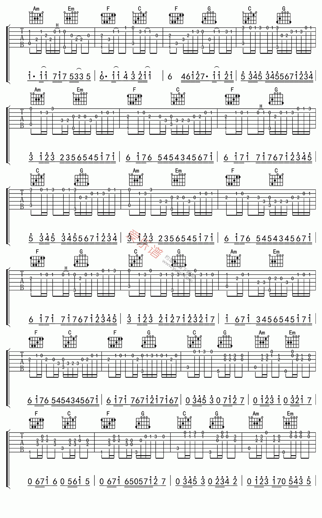 《约翰·巴哈贝尔《卡农(高清版)》》吉他谱-C大调音乐网
