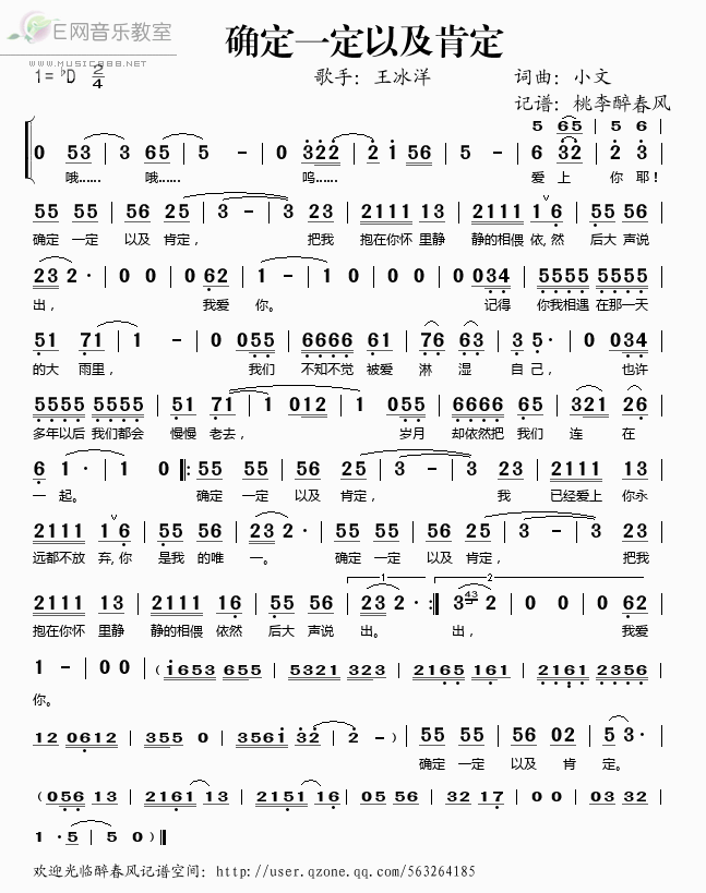 《确定一定以及肯定——王冰洋（简谱）》吉他谱-C大调音乐网