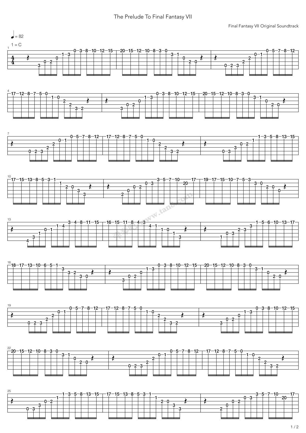 《最终幻想7 - Prelude》吉他谱-C大调音乐网