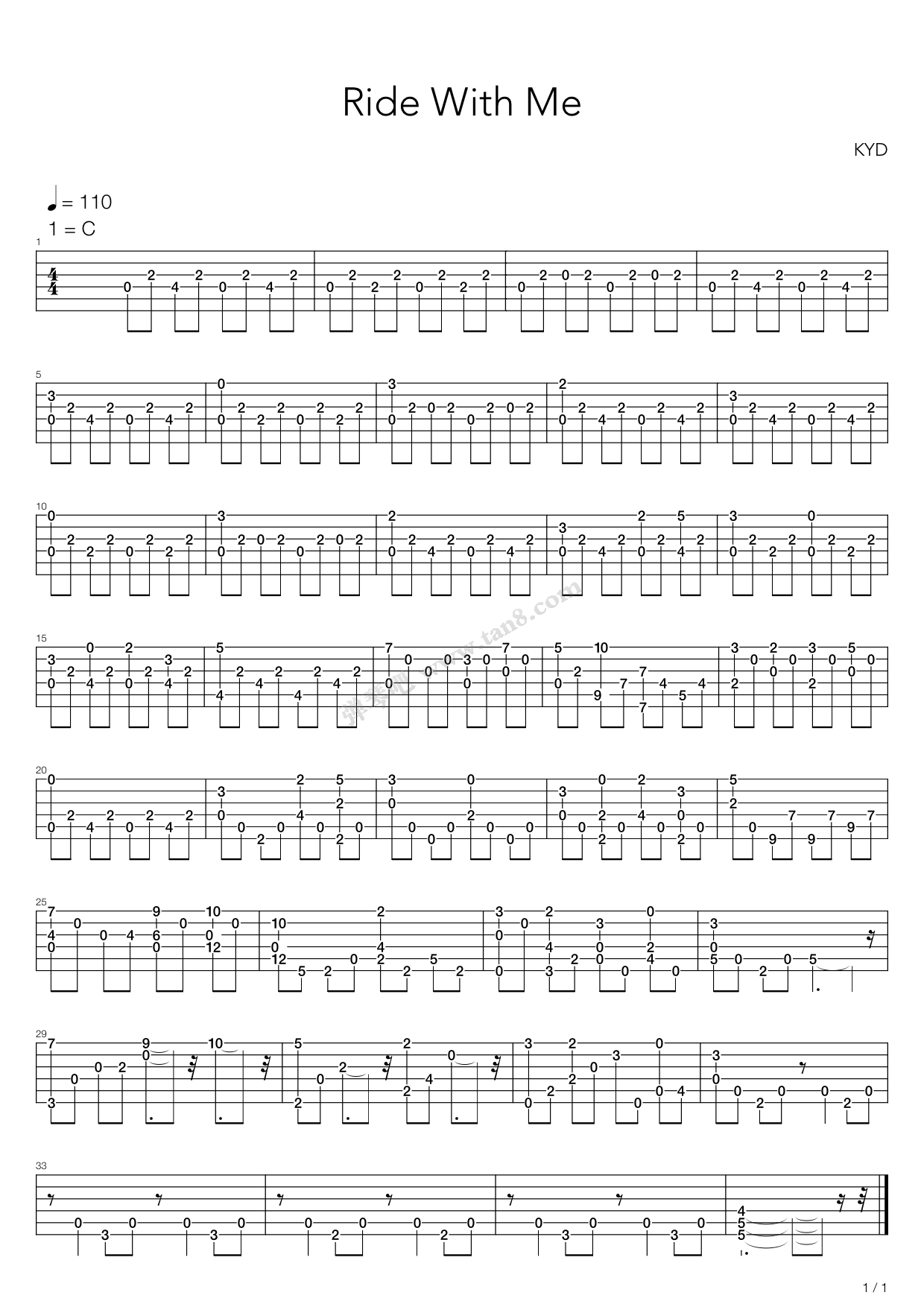 《不能说的秘密 - Ride With Me》吉他谱-C大调音乐网