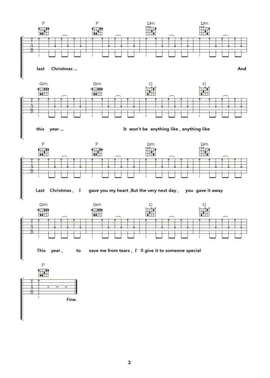 《Last Christmas》吉他谱-C大调音乐网