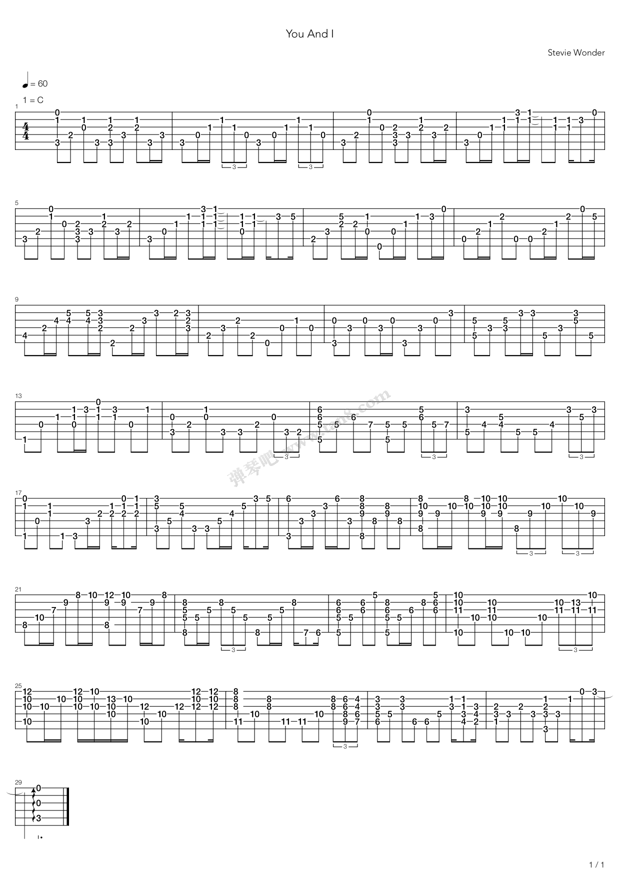 《You And I》吉他谱-C大调音乐网