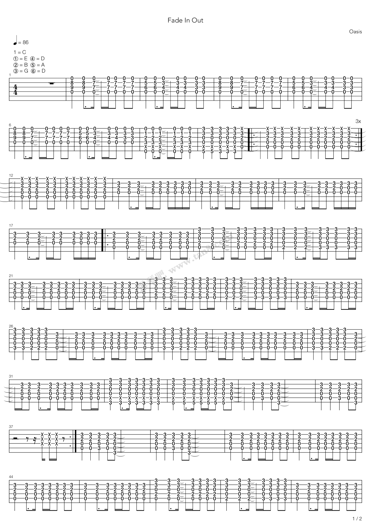 《Fade In Out》吉他谱-C大调音乐网