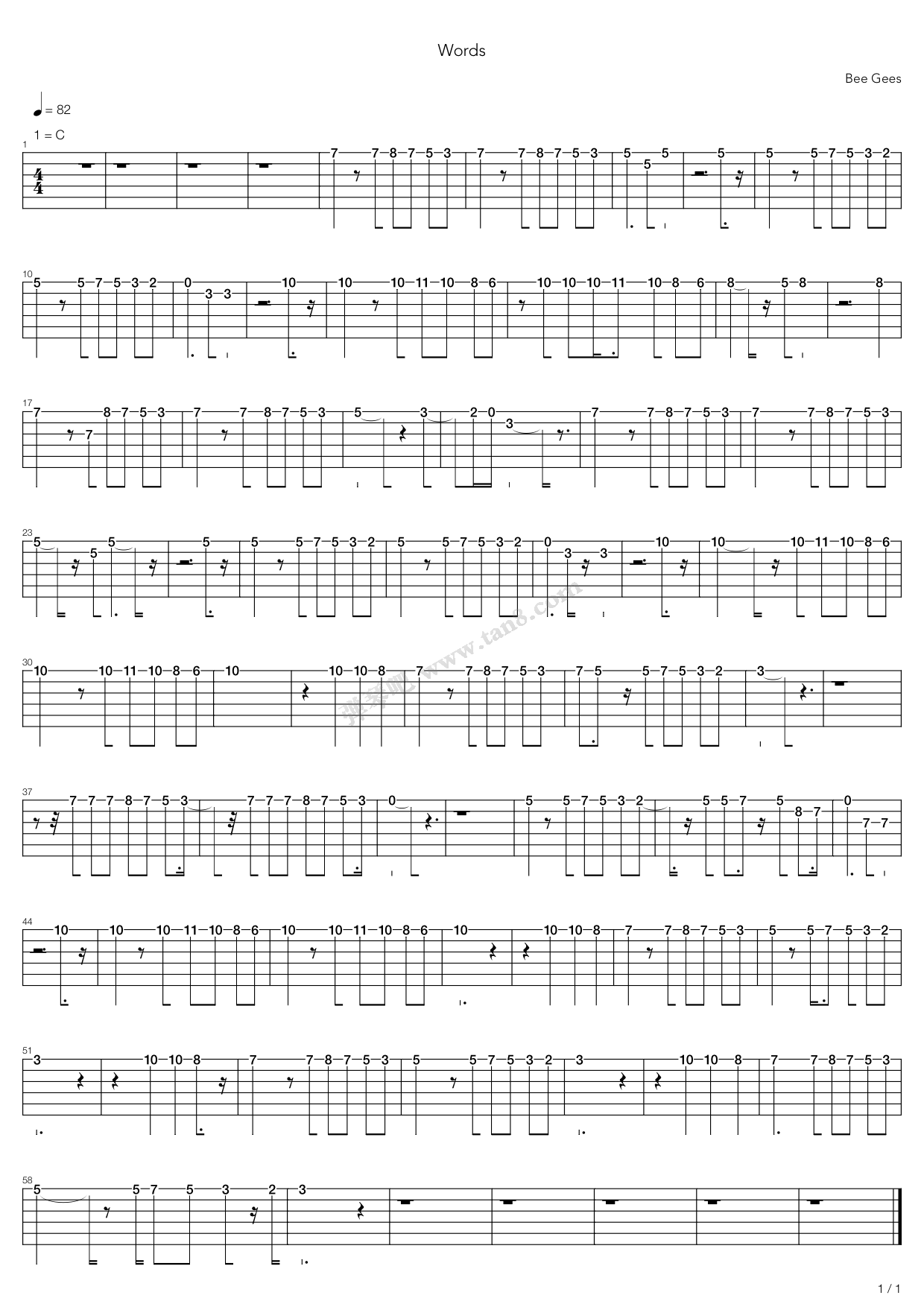 《Words》吉他谱-C大调音乐网