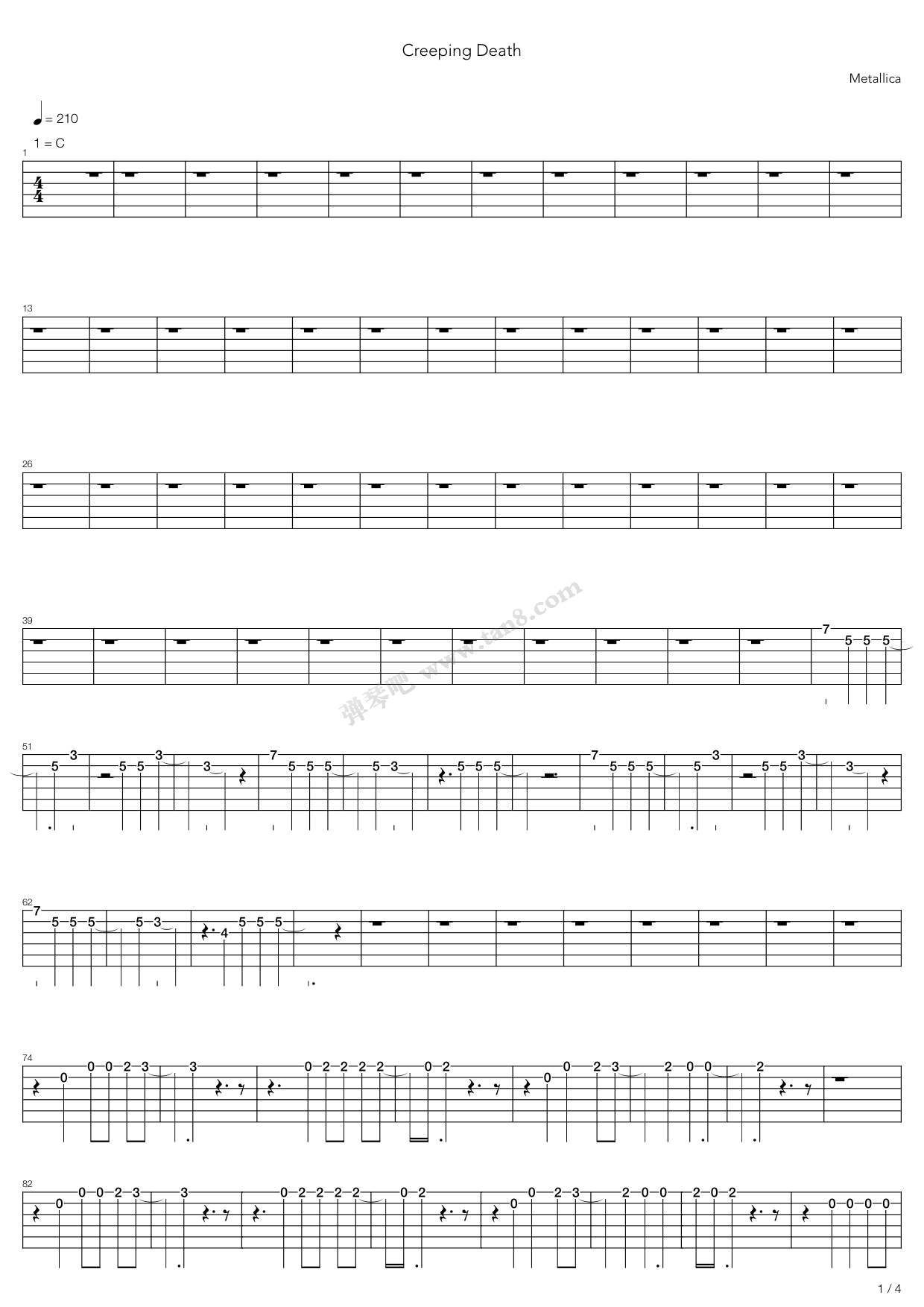 《Creeping Death》吉他谱-C大调音乐网
