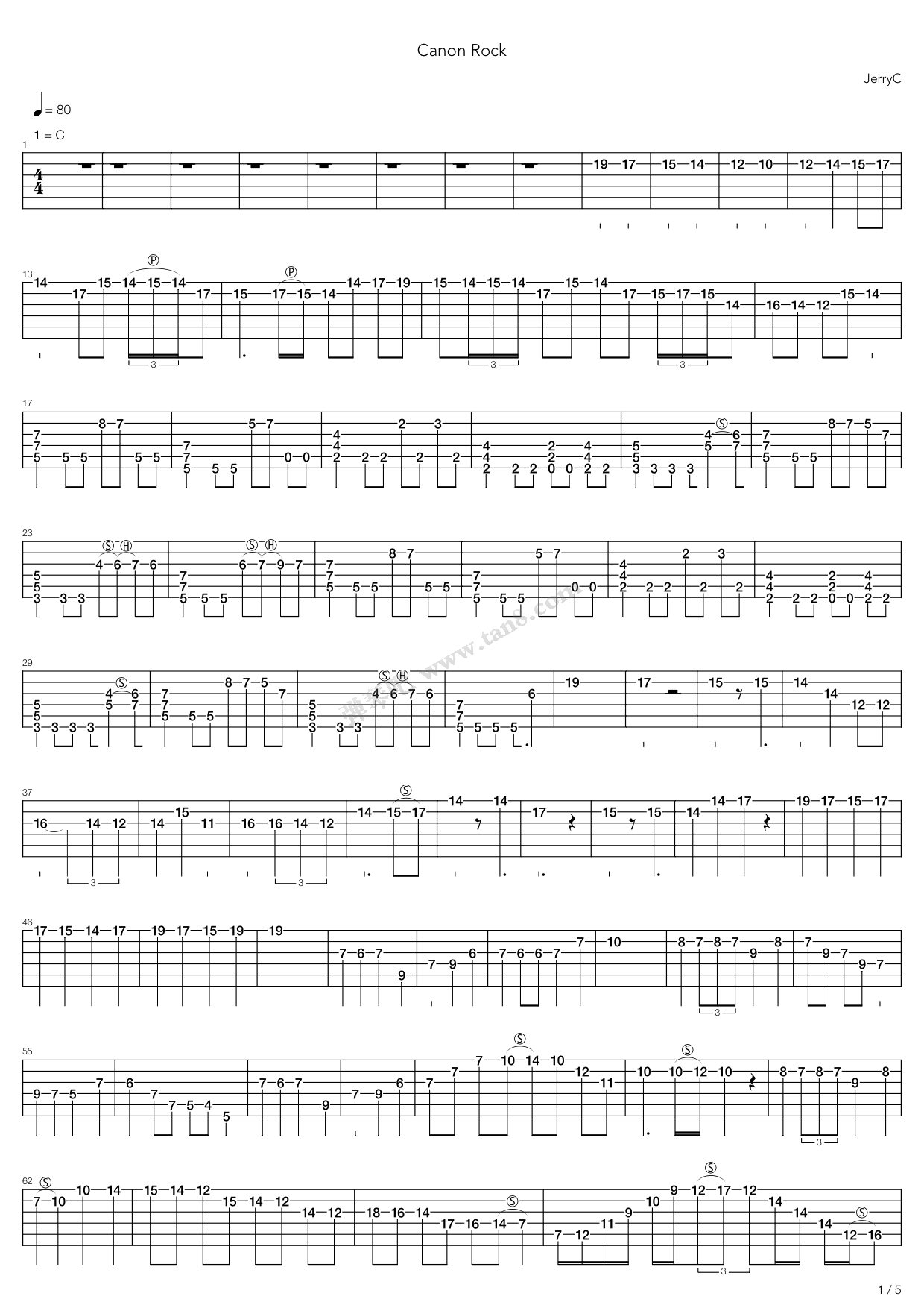 《卡农 摇滚版(Canon Rock)》吉他谱-C大调音乐网