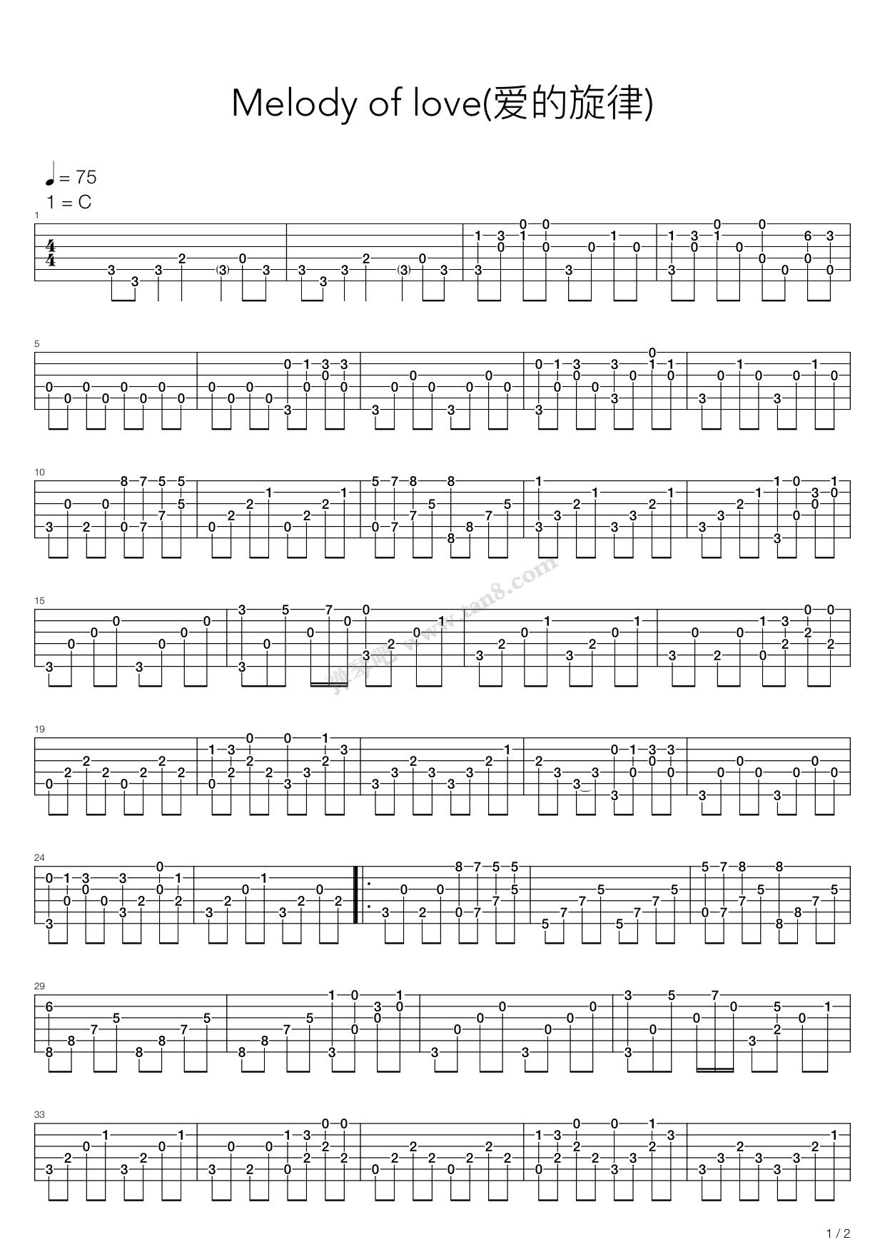 《Melody of love(爱的旋律)》吉他谱-C大调音乐网
