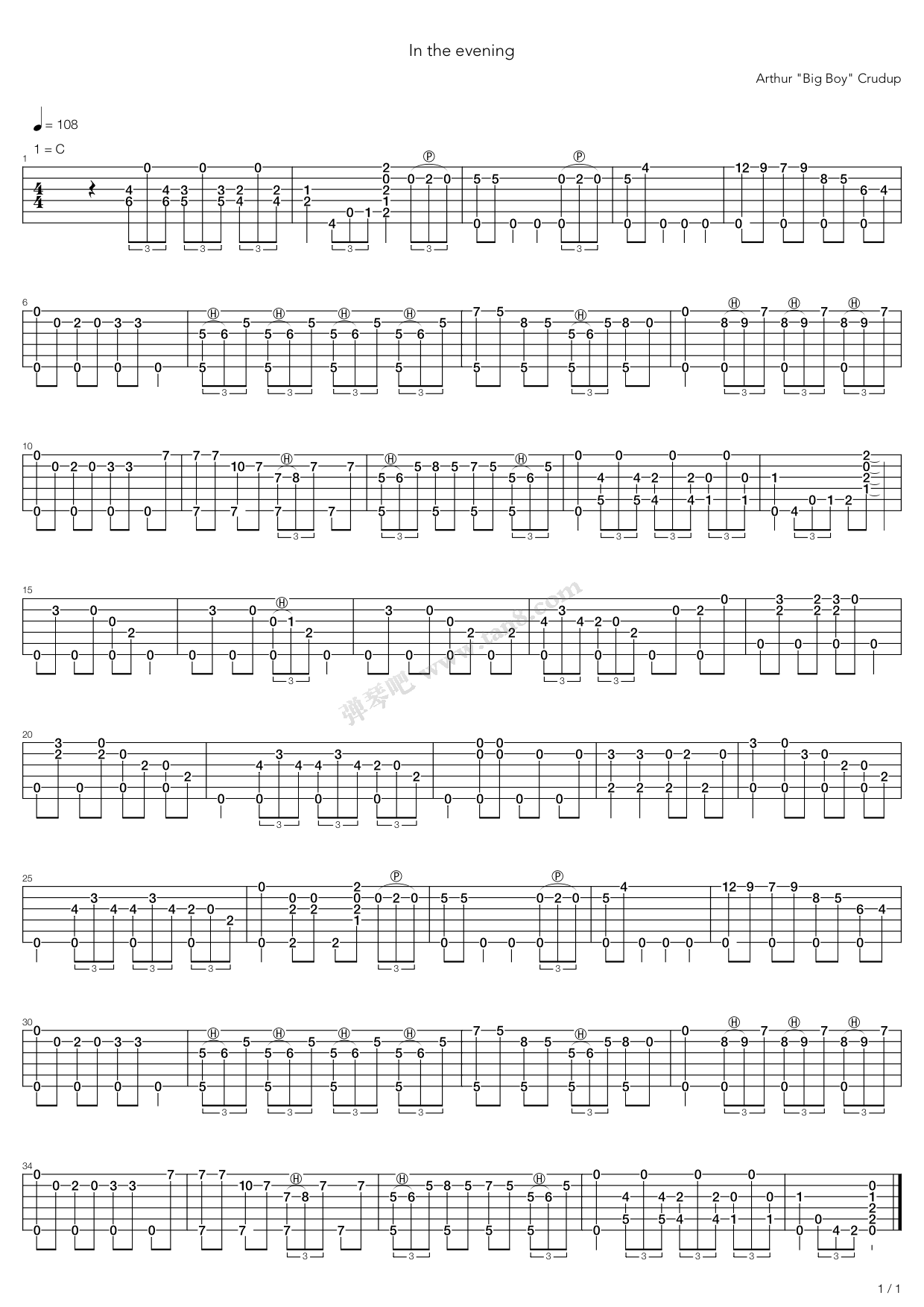 《In The Evening》吉他谱-C大调音乐网