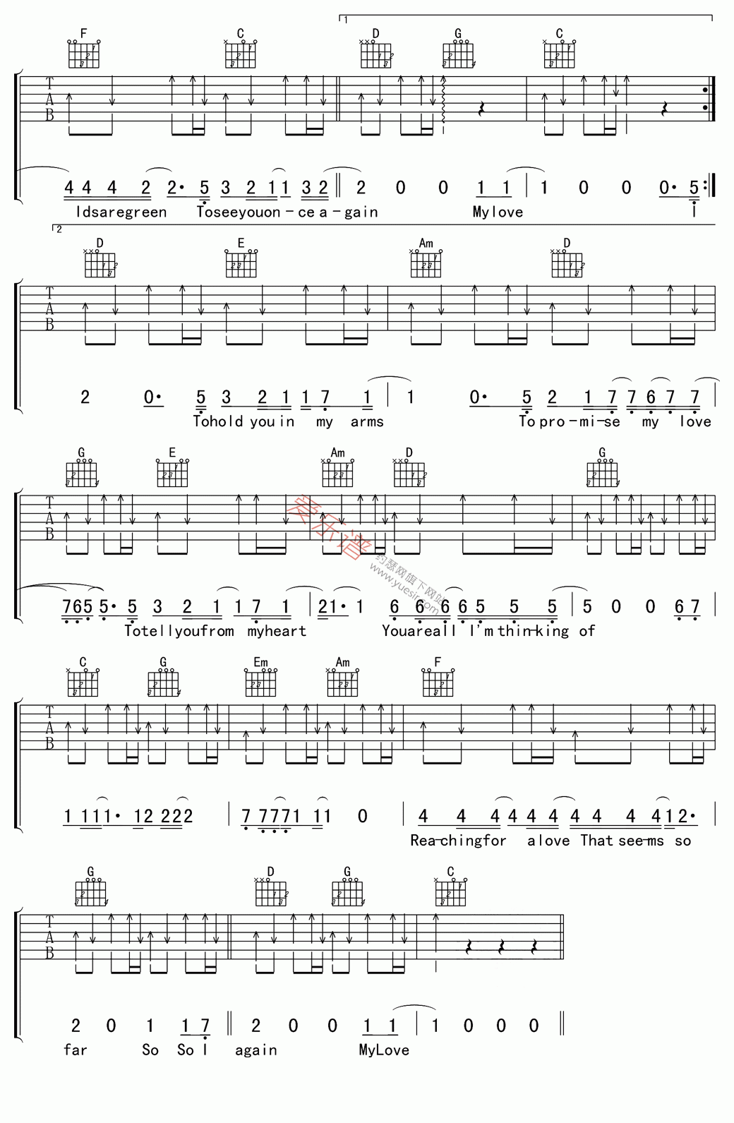 《Westlife(西城男孩)《My Love(高清版)》》吉他谱-C大调音乐网