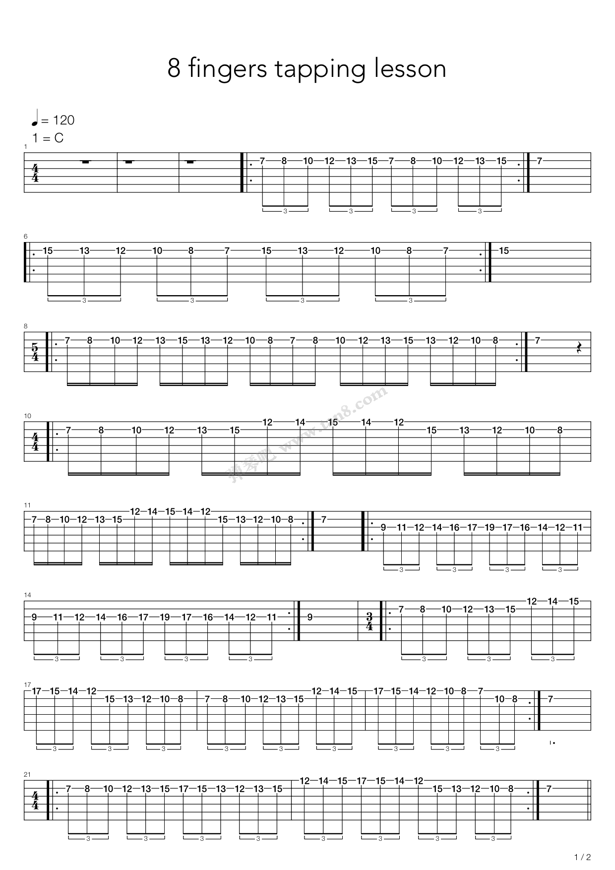 《点弦练习 - 8 Fingers Tapping Lesson》吉他谱-C大调音乐网