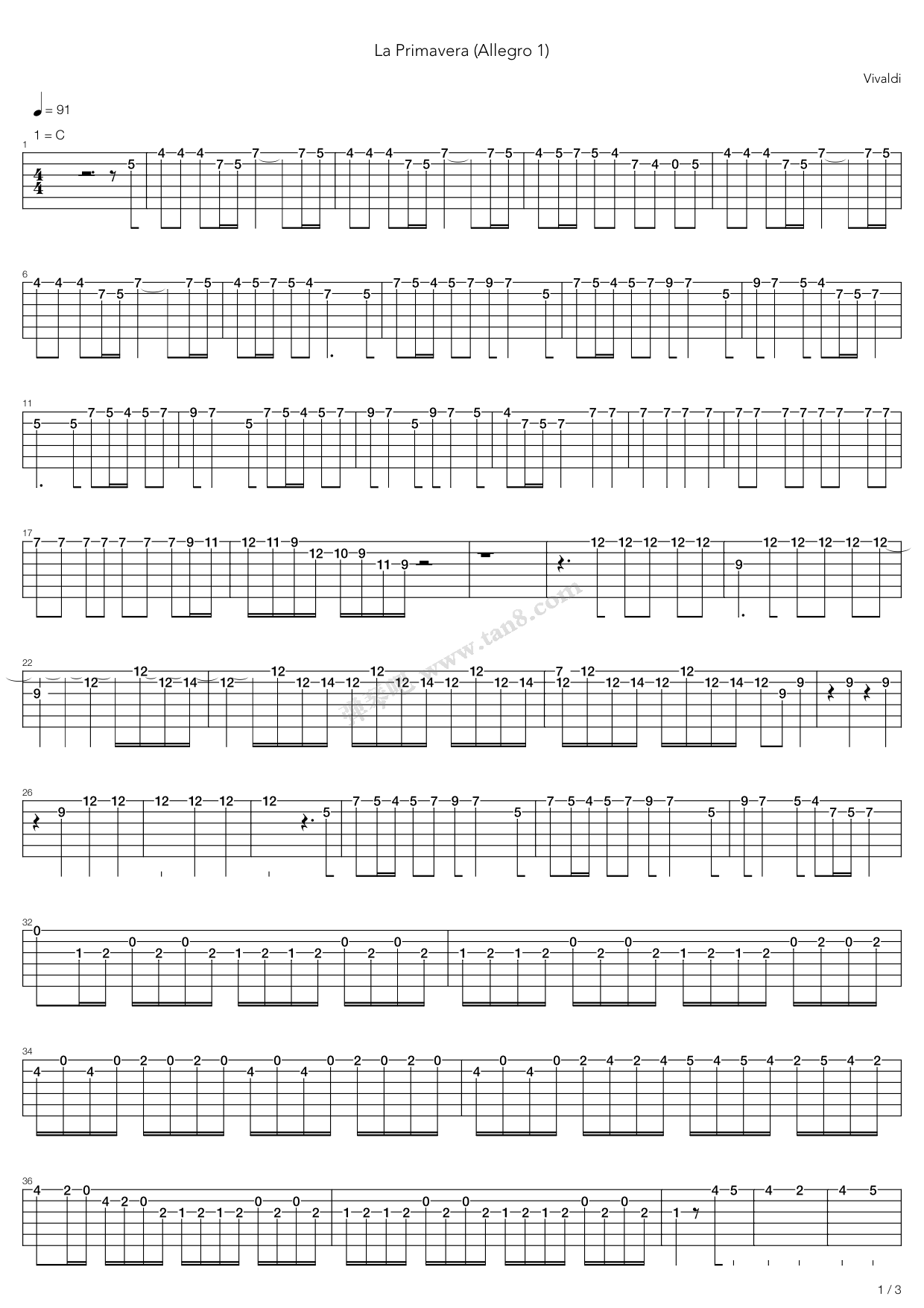 《La Primavera Allegro 1》吉他谱-C大调音乐网