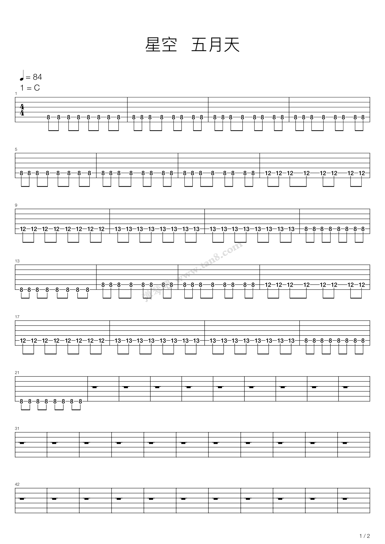 《星空》吉他谱-C大调音乐网