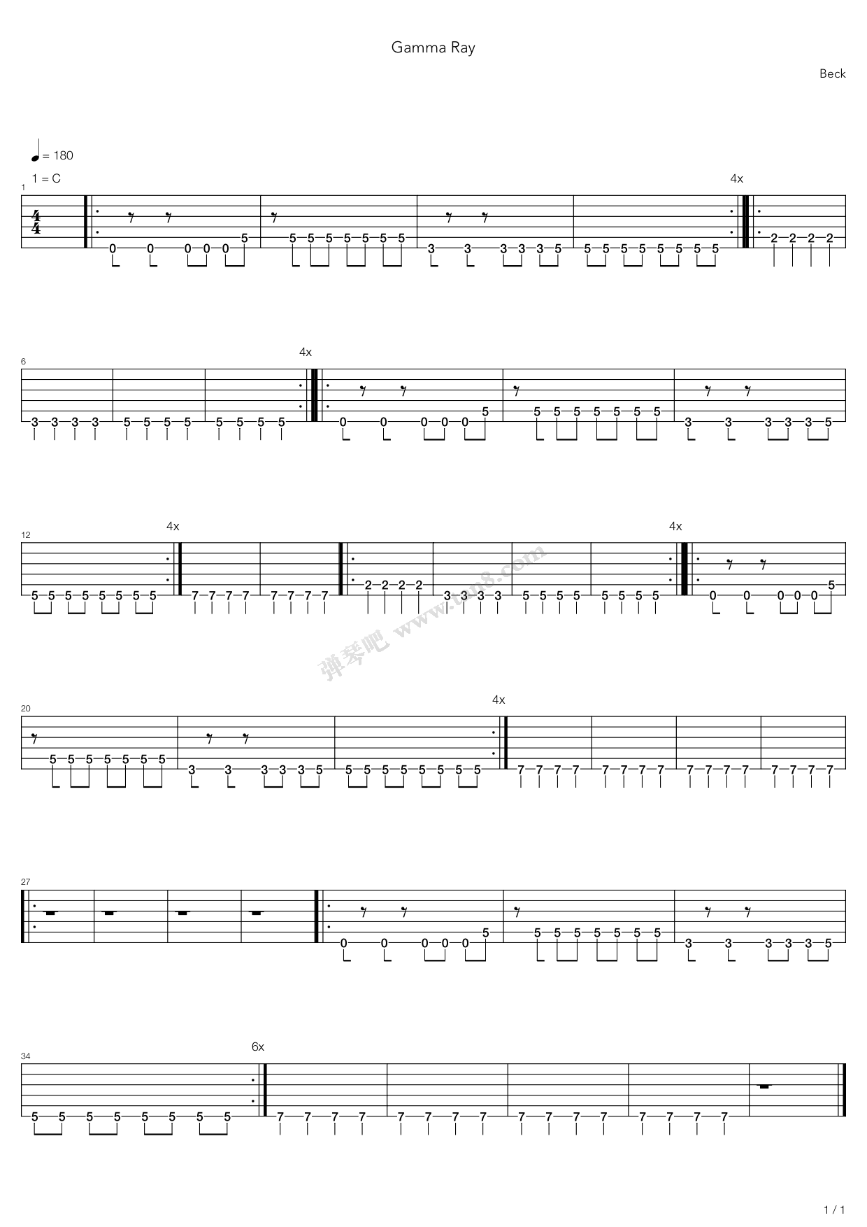 《Gamma Ray》吉他谱-C大调音乐网