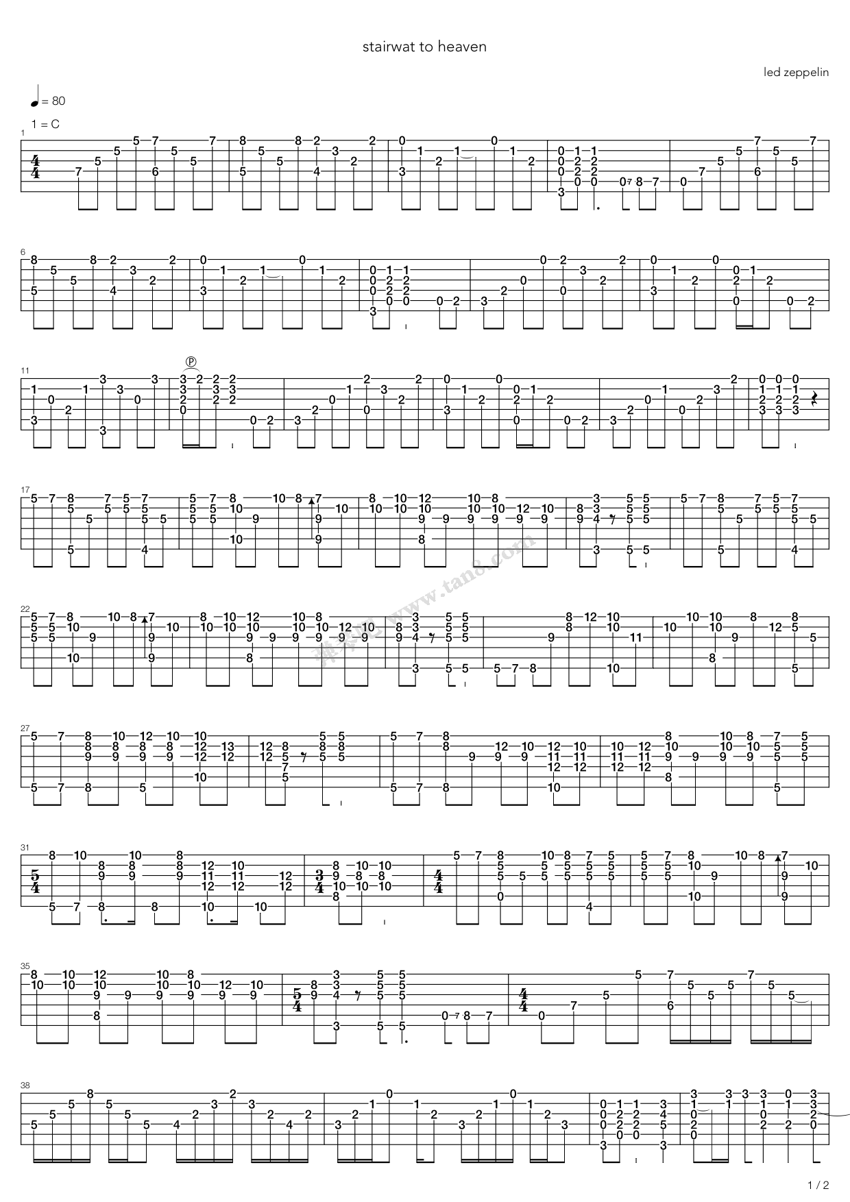 《Stairway to Heaven》吉他谱-C大调音乐网