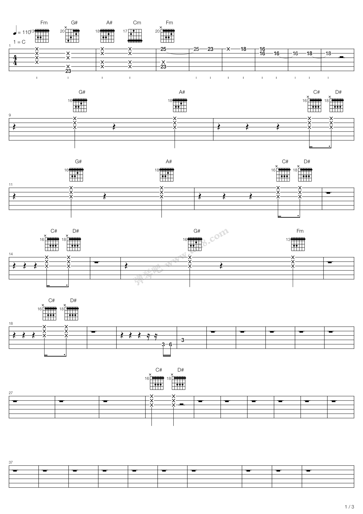 《千年等一回》吉他谱-C大调音乐网