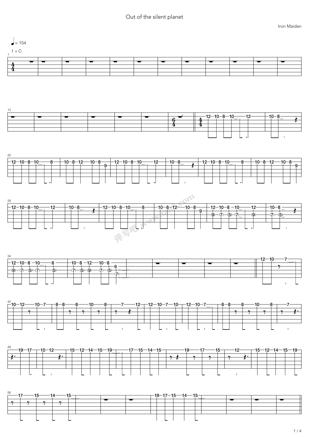 《Out Of The Silent Planet》吉他谱-C大调音乐网