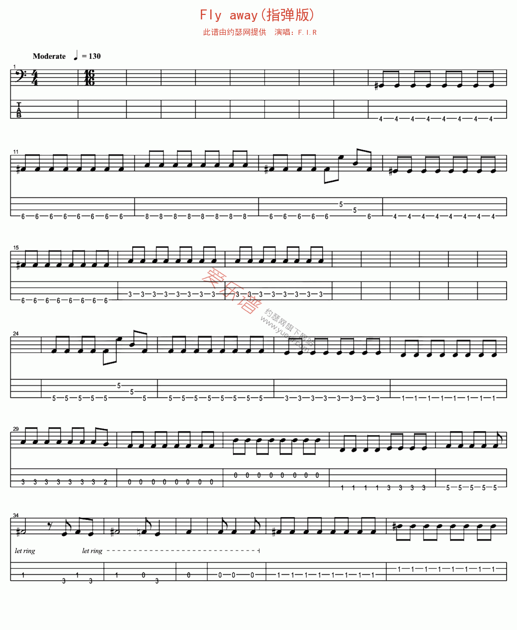 《F.I.R《Fly away(指弹版)》》吉他谱-C大调音乐网